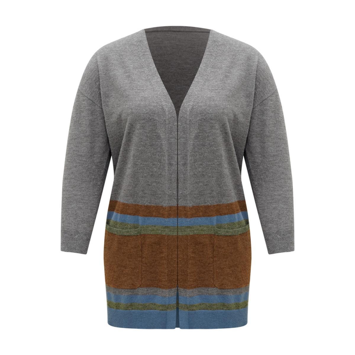 Plus Size Anti-Pilling Colorblock Contrast Open Front Cardigan Multicolor Women Casual Loose Long Sleeve Dailywear Cardigans BloomChic 12/L Product Image