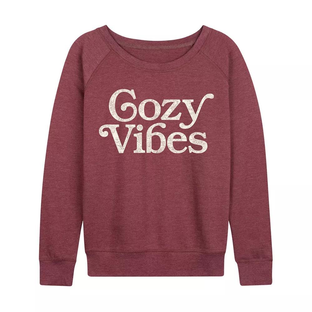 Plus Size Cozy Vibes French Terry Long Sleeve Tee, Women's, Size: 4XL, Grey Maroon Product Image
