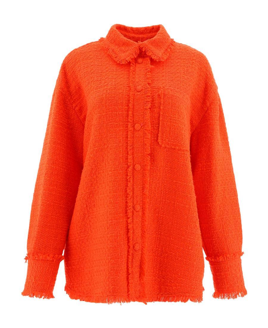 MSGM Fringed Tweed Overshirt In Red Product Image