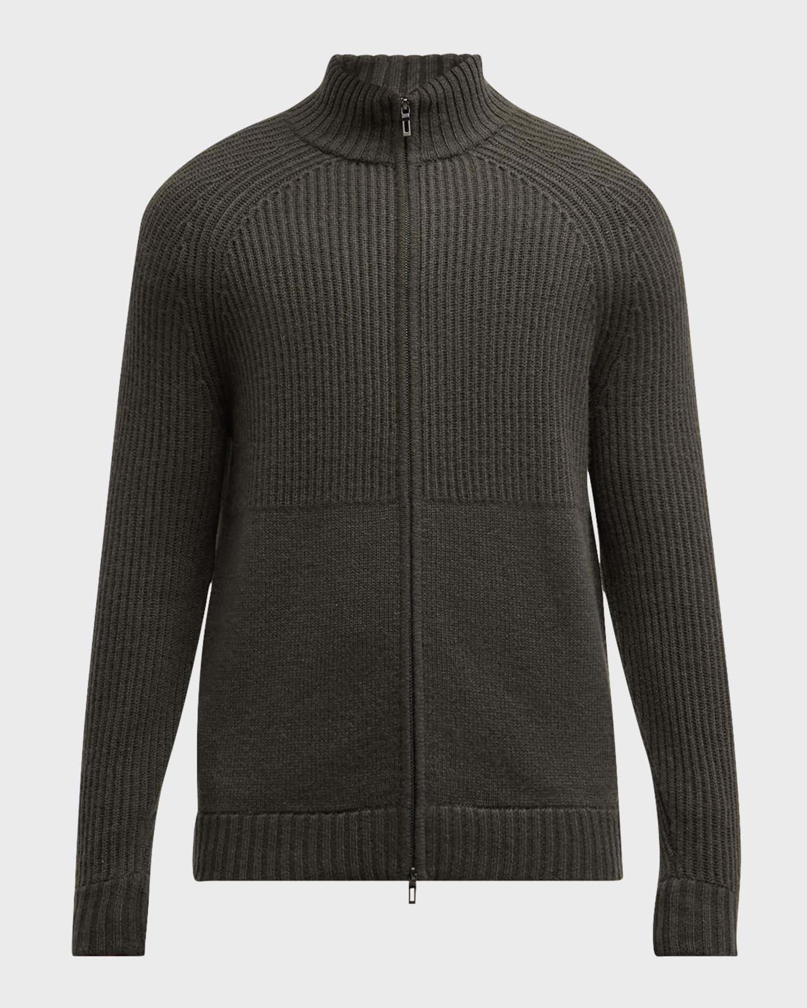 Mens Mixed Rib Full-Zip Sweater Product Image