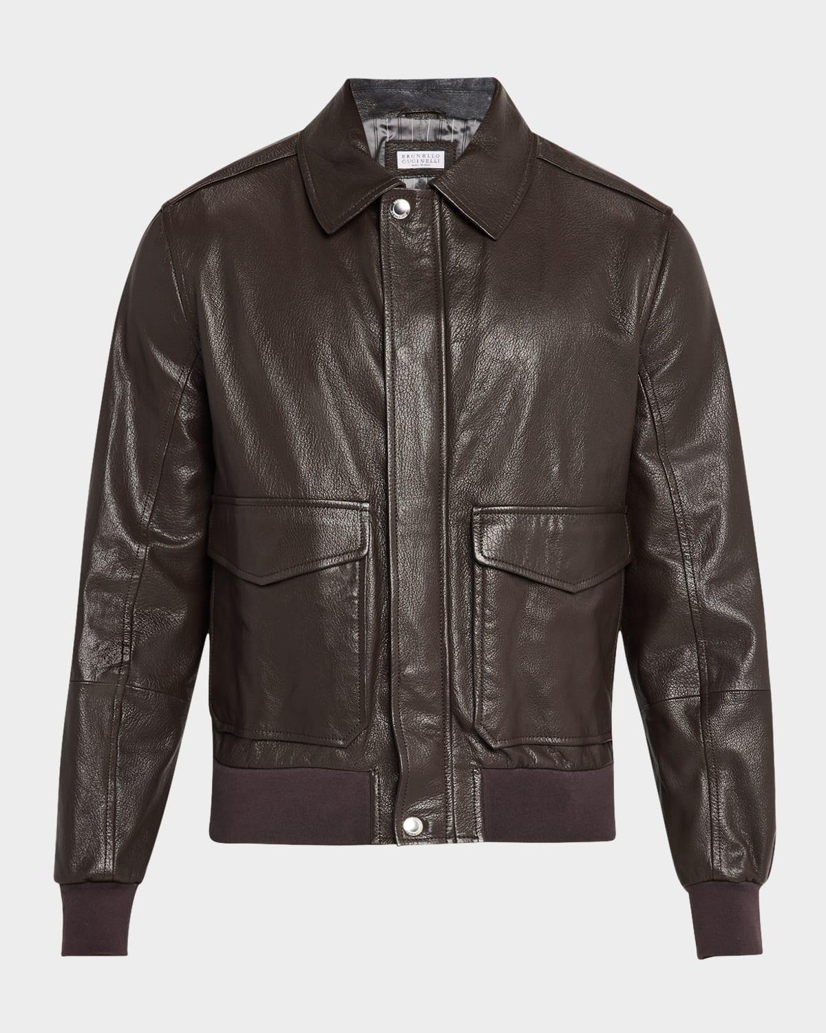 Mens Full-Zip Leather Jacket with Brunello Pockets Product Image