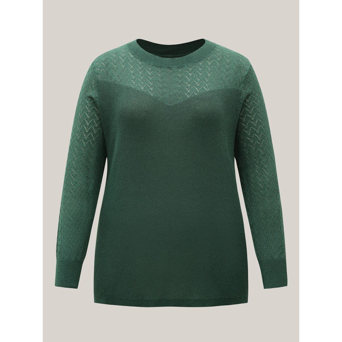 Plus Size Cut-Out Textured Ribbed Hem Pullover Truegreen Women Casual Loose Long Sleeve Round Neck Everyday Pullovers BloomChic 26/4X Product Image