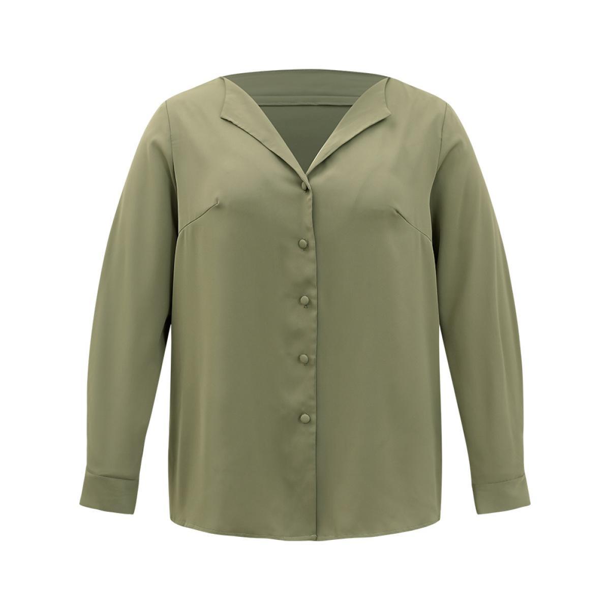 Plus Size ArmyGreen Lapel Collar Button Up Blouse Women Office Long Sleeve Lapel Collar Work Blouses BloomChic 28/5X Product Image