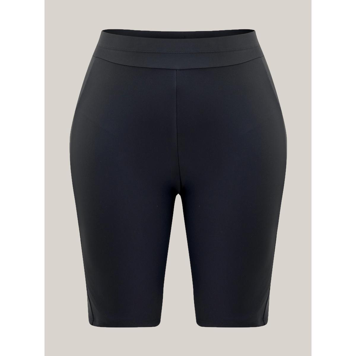 Plus Size Super Stretchy Pocket Skinny-Fit Swim Bottom Women's Swimwear Black Beach Non High stretch Skinny High Rise Slanted pocket Curve Swim Bottoms BloomChic 10/M Product Image