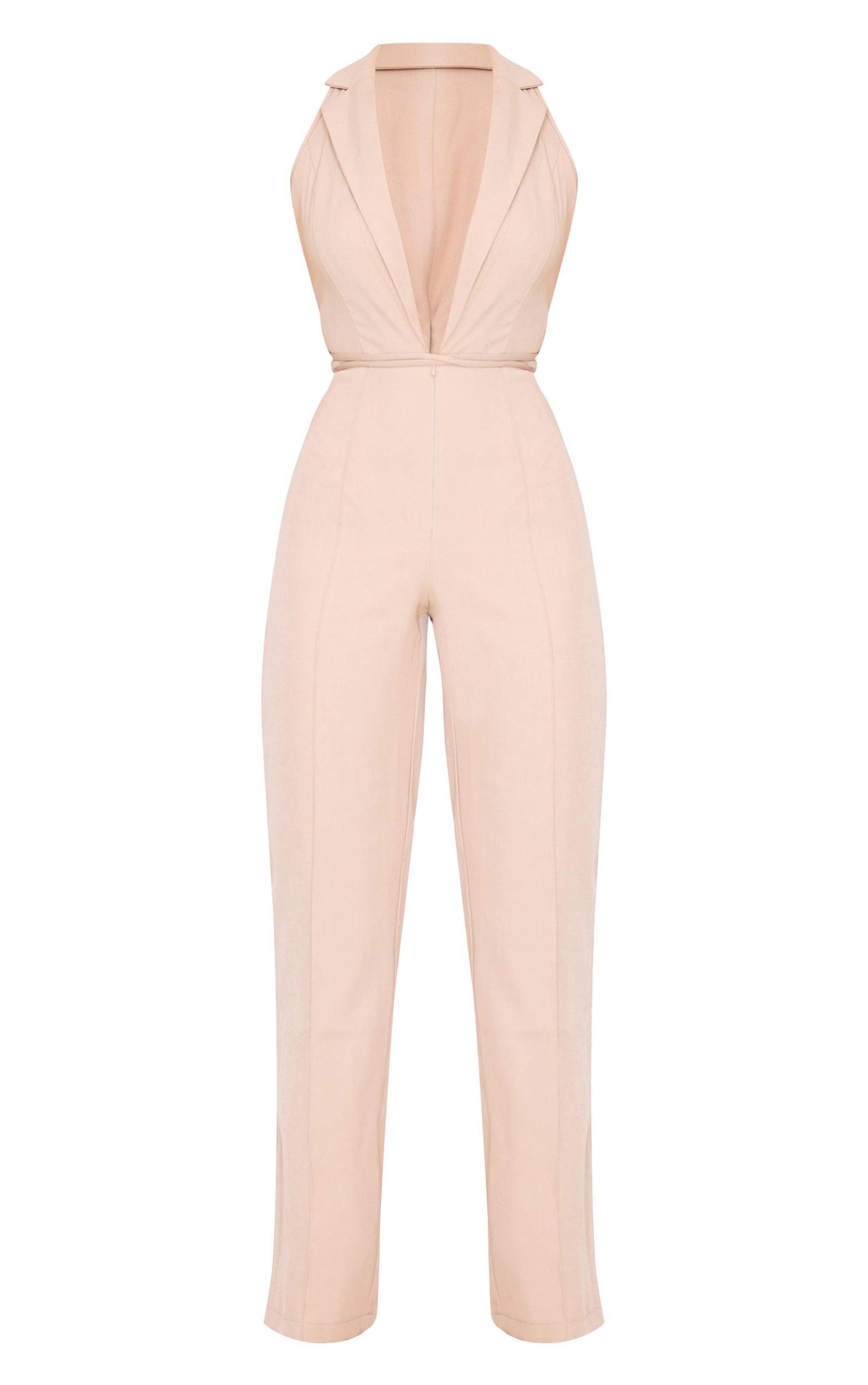 Stone Tailored Woven Vest Lace Up Detail Jumpsuit Product Image