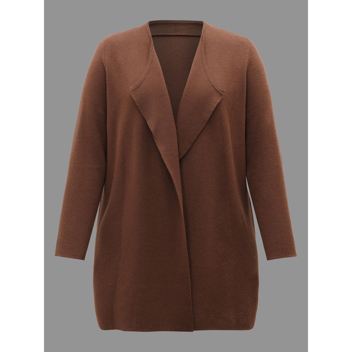 Plus Size Supersoft Essentials Side Pocket Collared Knit Cardigan Browncoffeecolor Women Casual Loose Long Sleeve Everyday Cardigans BloomChic 22-24/3X Product Image