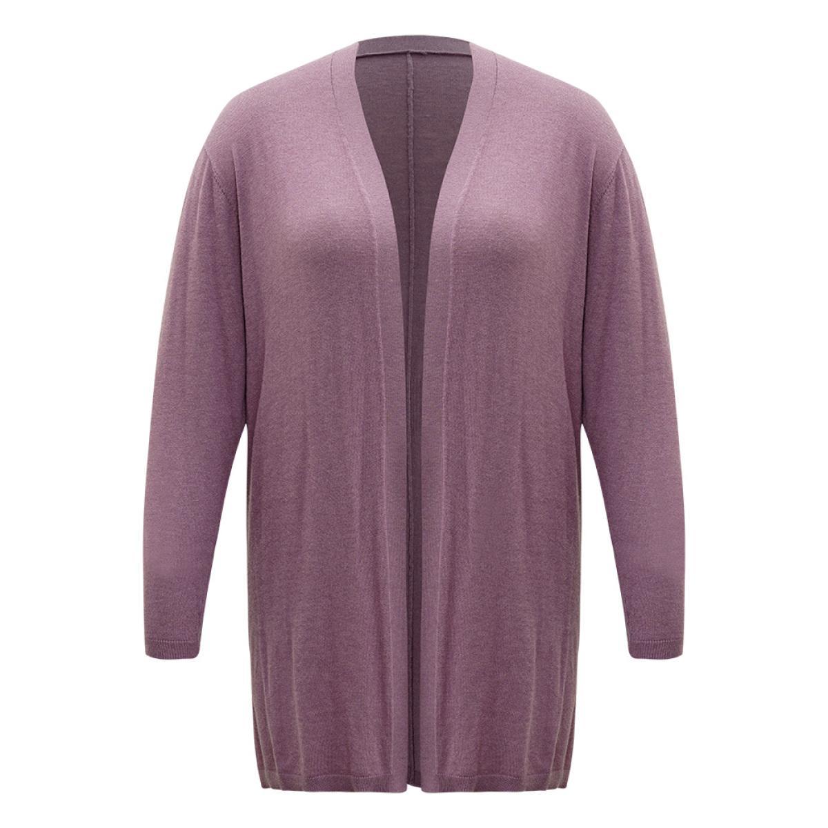 Plus Size Supersoft Essentials Split Hem Open Front Cardigan Mauve Women Casual Loose Long Sleeve Dailywear Cardigans BloomChic 18-20/2X Product Image