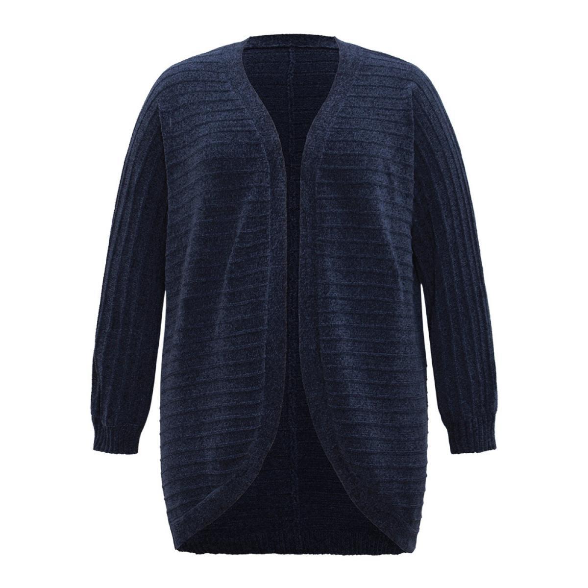 Plus Size Plain Textured Dolman Sleeve Arc Hem Cardigan Indigo Women Casual Loose Long Sleeve Dailywear Cardigans BloomChic 10/M Product Image