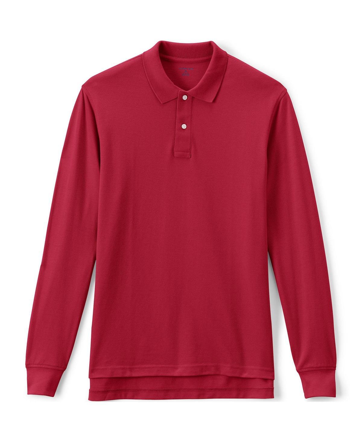 Mens Lands End Long Sleeve Mesh Polo Shirt Gray Grey Product Image