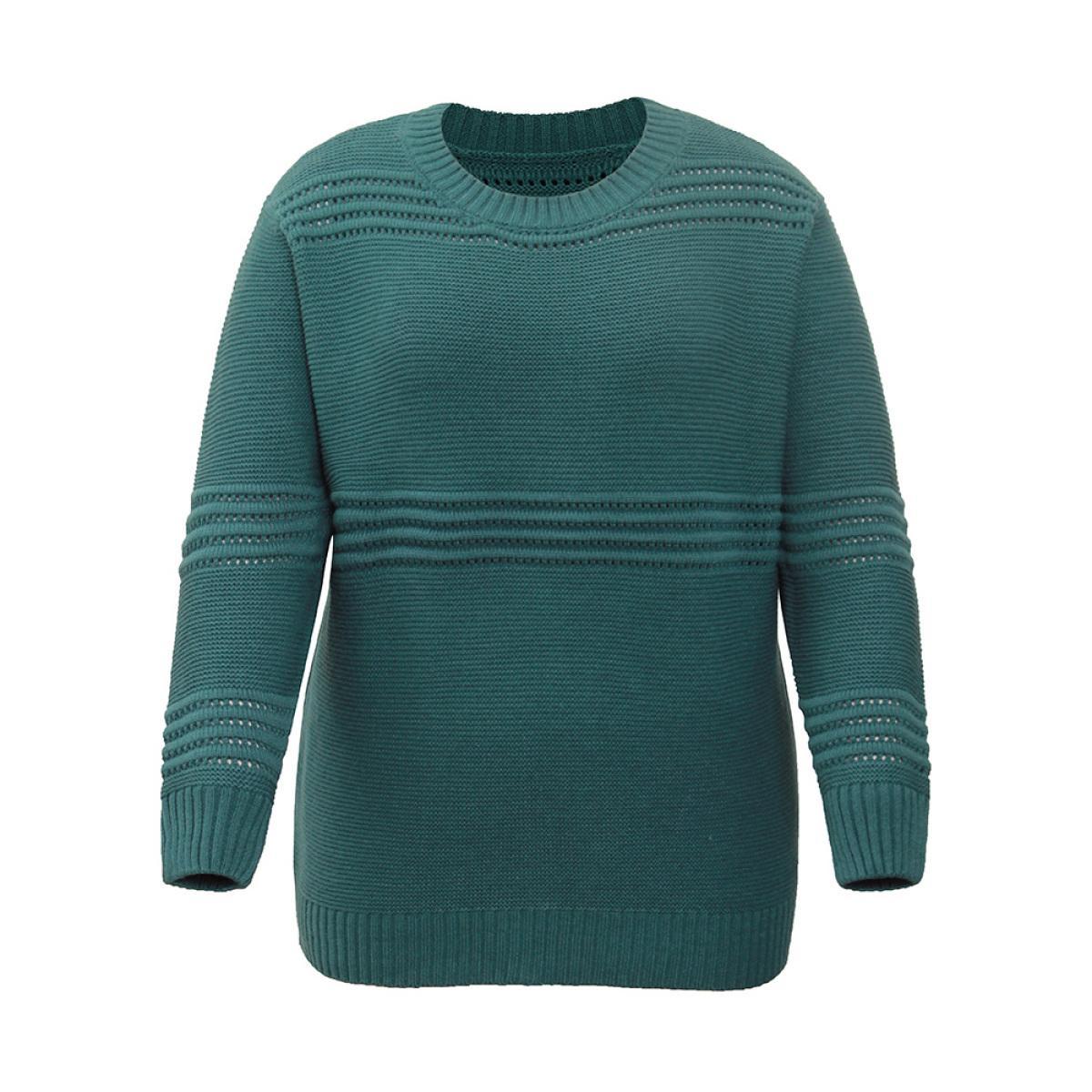 Plus Size Textured Plain Loose Elastic Cuffs Pullover Cyan Women Casual Loose Long Sleeve Round Neck Dailywear Pullovers BloomChic 18-20/2X Product Image