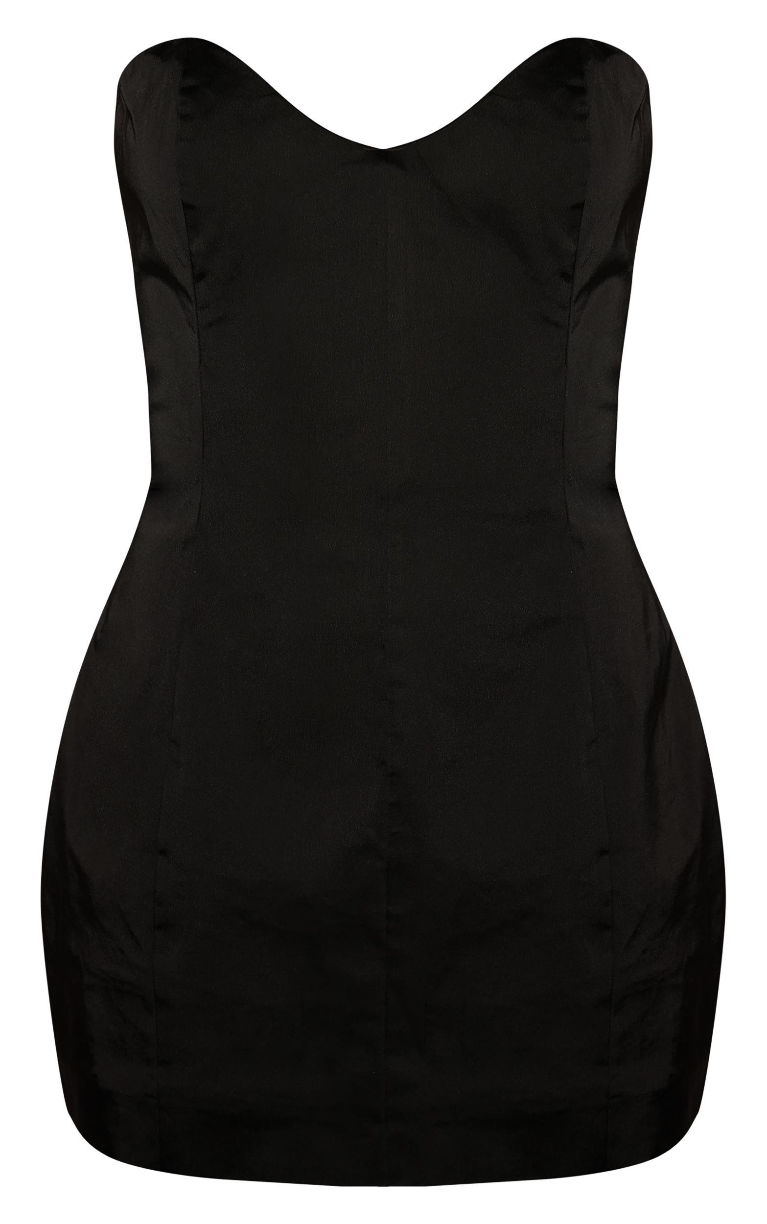 Black Satin Sweetheart Neckline Mini Dress Product Image