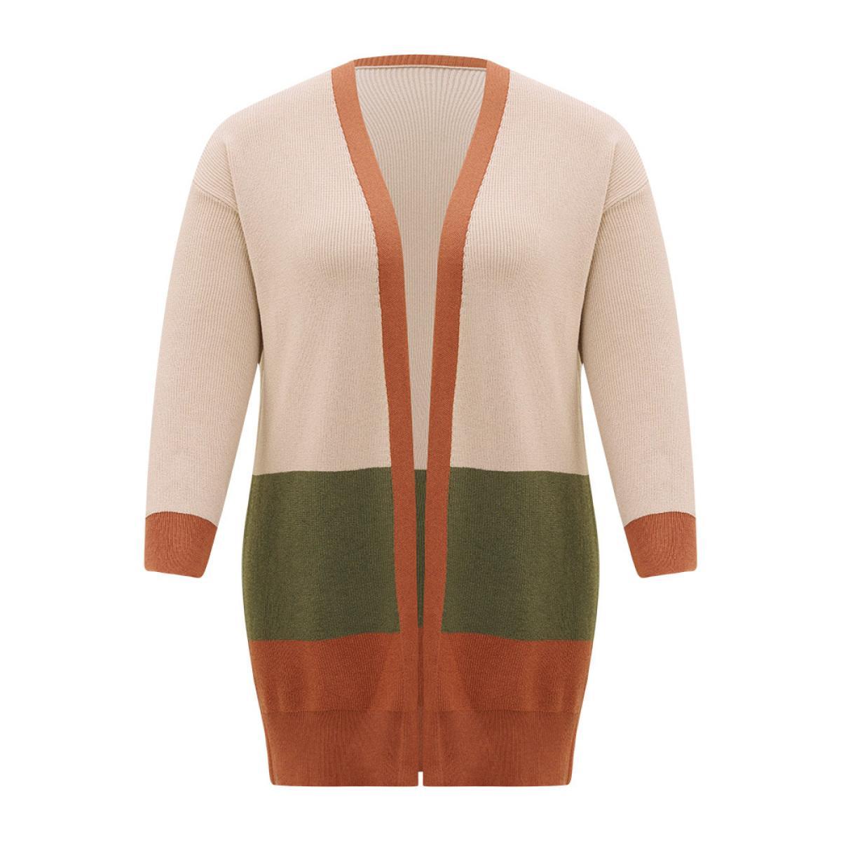 Plus Size Colorblock Contrast Split Side Cardigan Multicolor Women Casual Loose Long Sleeve Dailywear Cardigans BloomChic 14-16/1X Product Image