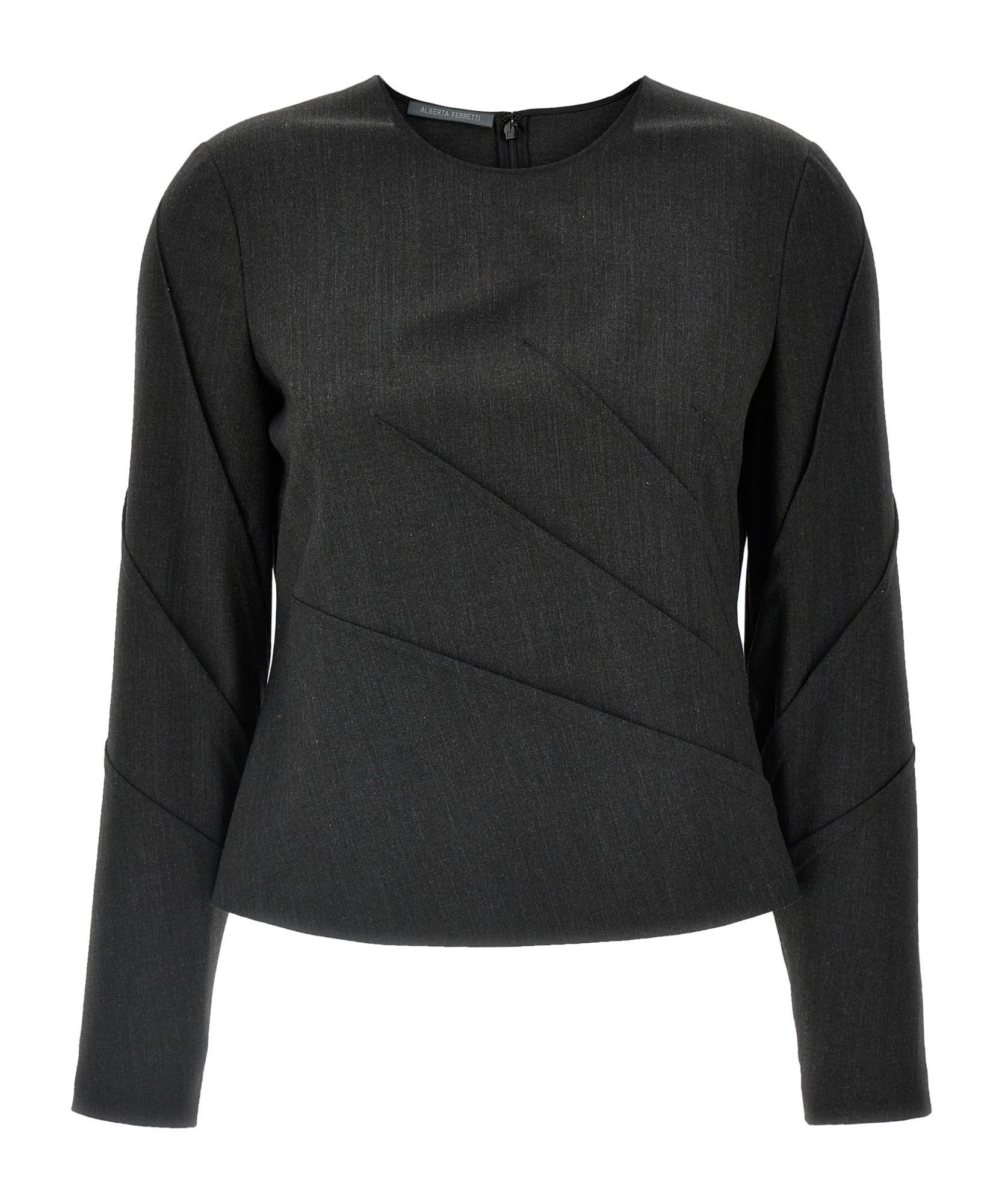 ALBERTA FERRETTI Pleated Blouse With Long Sleeves And Round Neck In Gray Product Image