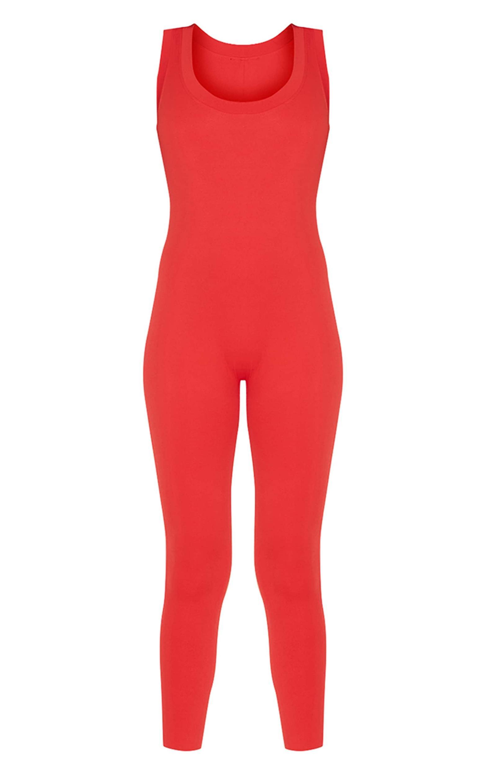  Red Sculpt Contrast Binding Unitard Product Image