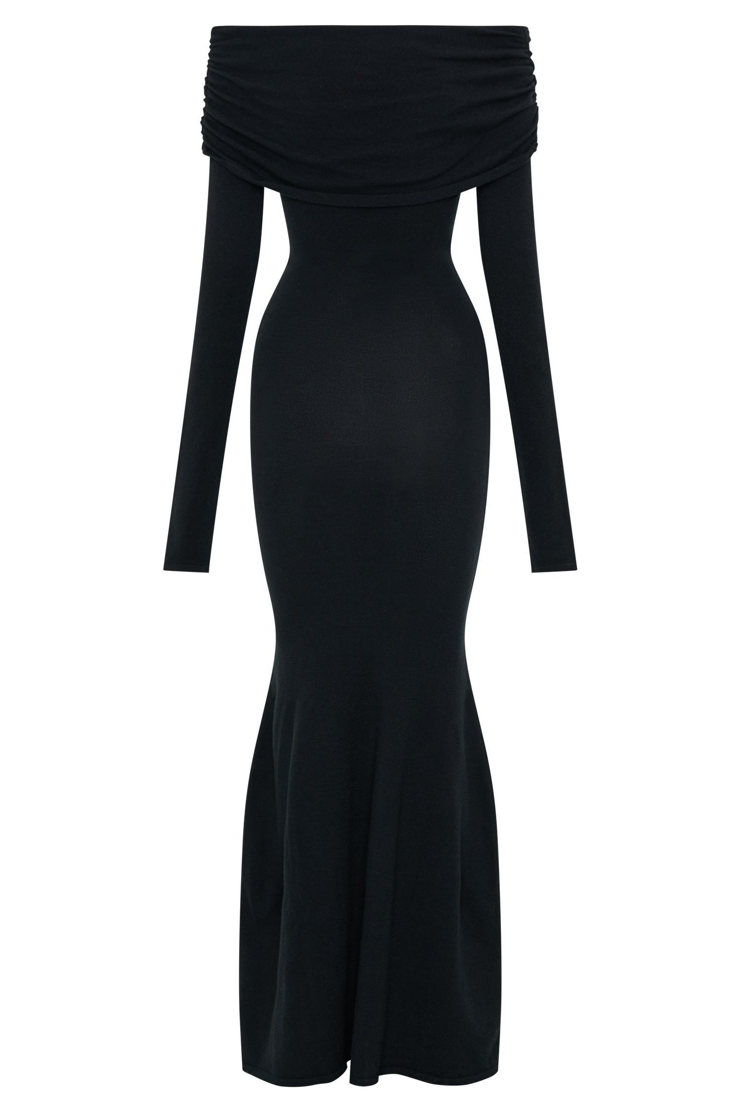 Georgiana Off Shoulder Knit Midi Dress - Black Product Image