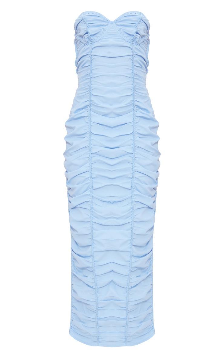 Light Blue Ruched Underwired Strappy Back Midaxi Dress Product Image