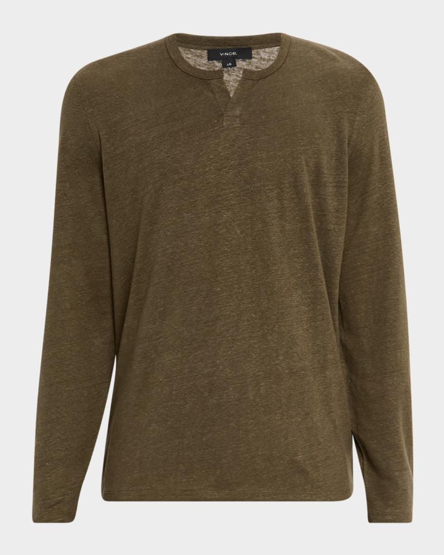 Men's Split-Neck Linen T-Shirt Product Image