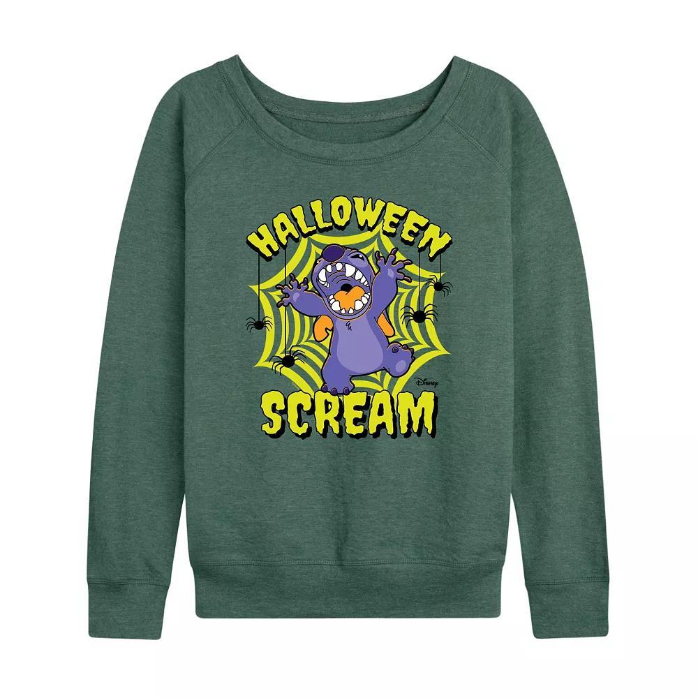 Disneys Lilo & Stitch Womens Halloween Scream French Terry Long Sleeve Tee Grey Green Product Image