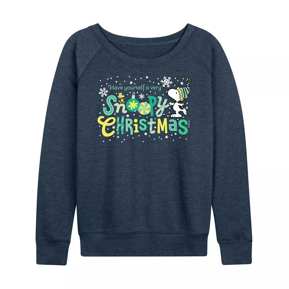 Women's Peanuts Snoopy Christmas French Terry Long Sleeve Tee, Size: XL, Heather Grey Product Image
