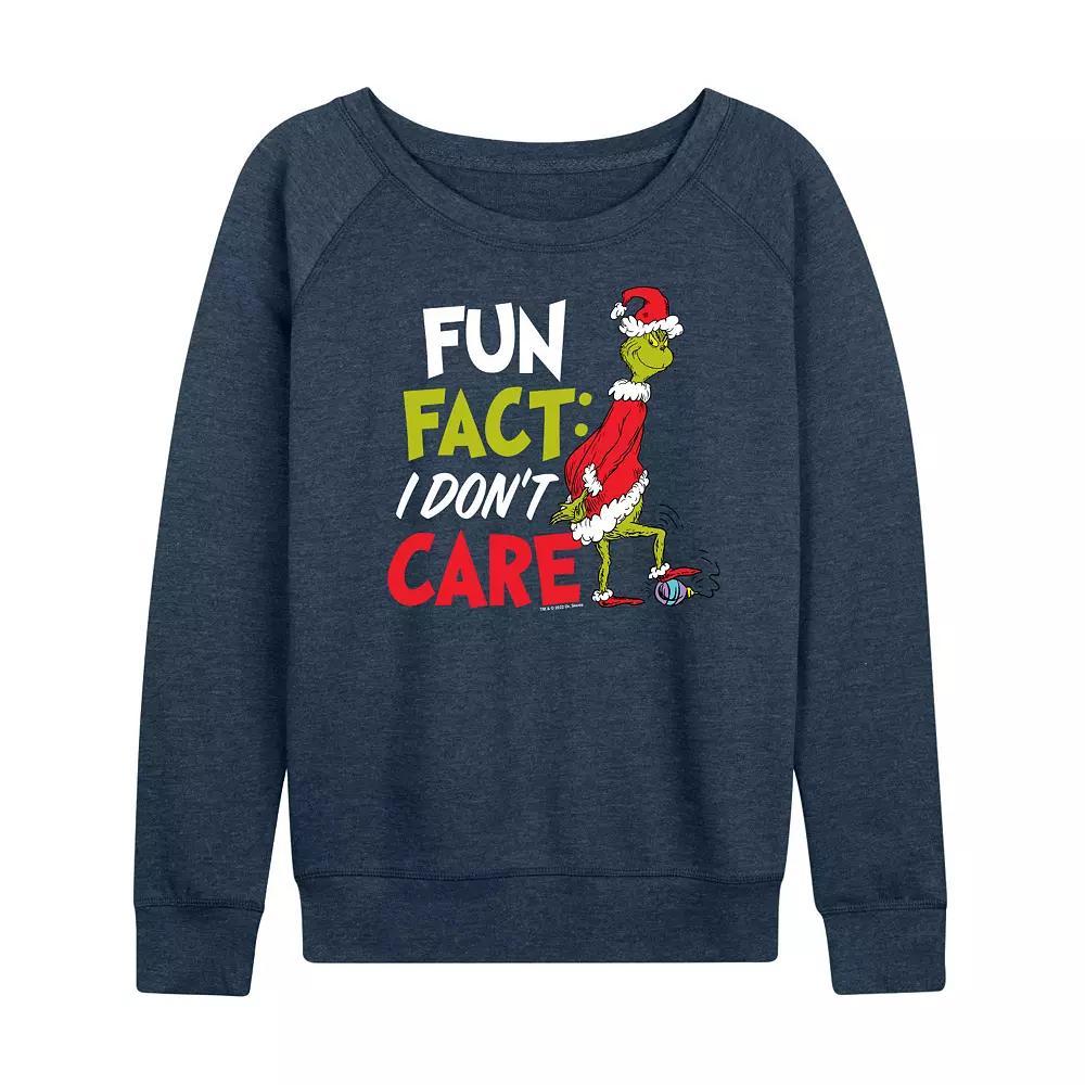 Women's Dr. Seuss The Grinch I Don't Care French Terry Long Sleeve Tee, Girl's, Size: Medium, Grey Indigo Product Image