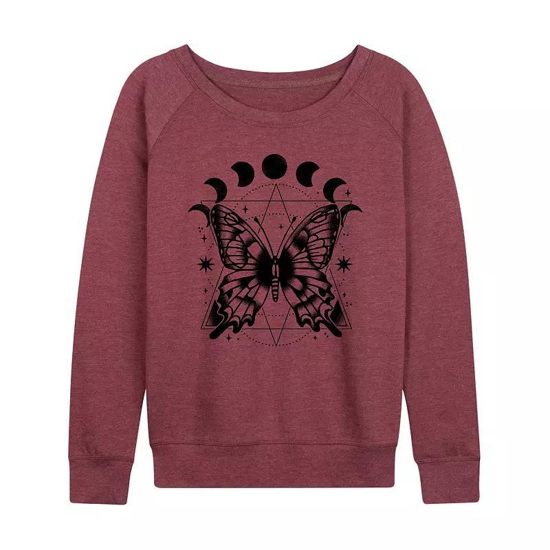 Womens Celestial Butterfly French Terry Long Sleeve Tee Grey Maroon Product Image