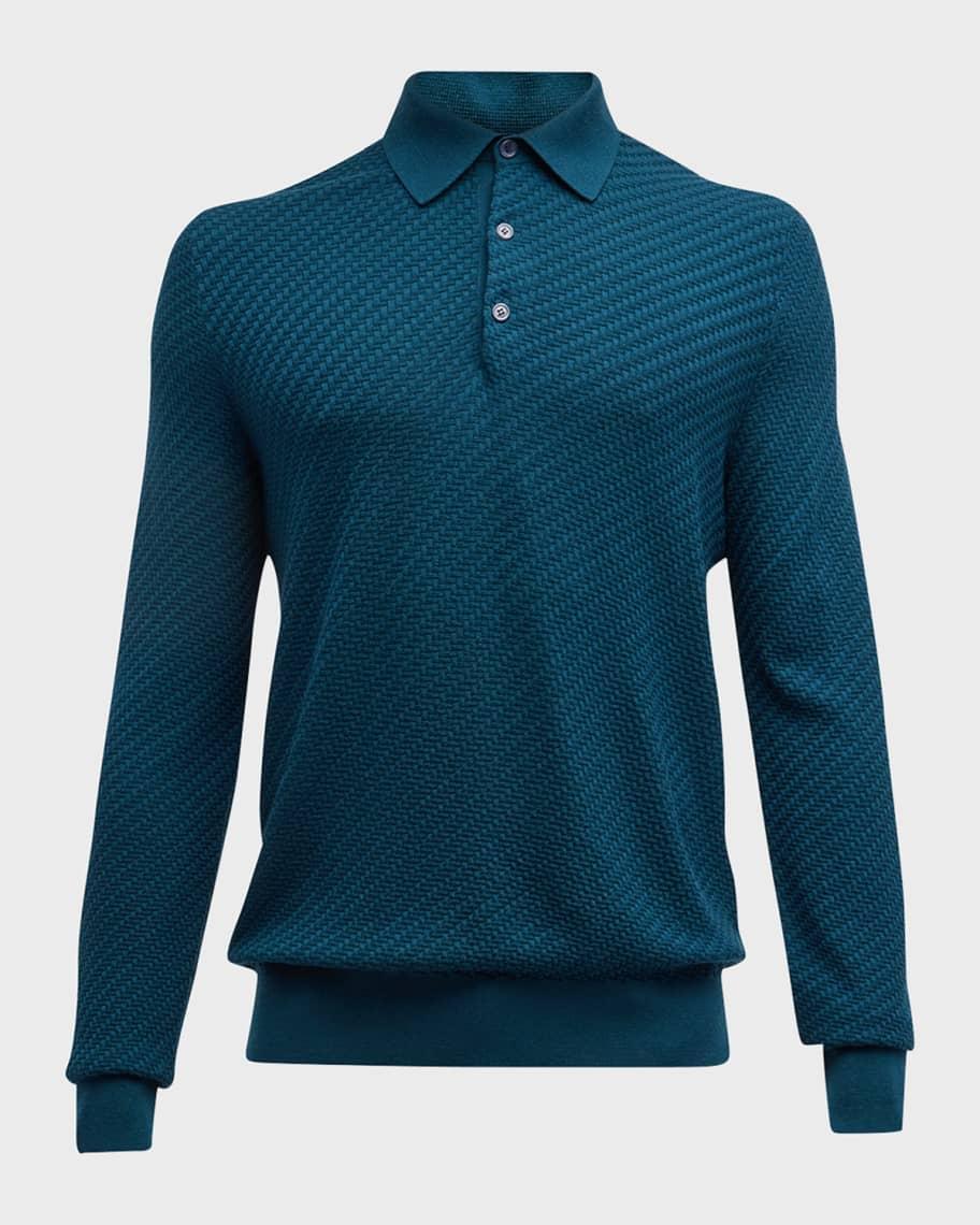 Mens Basketweave Knit Polo Sweater Product Image
