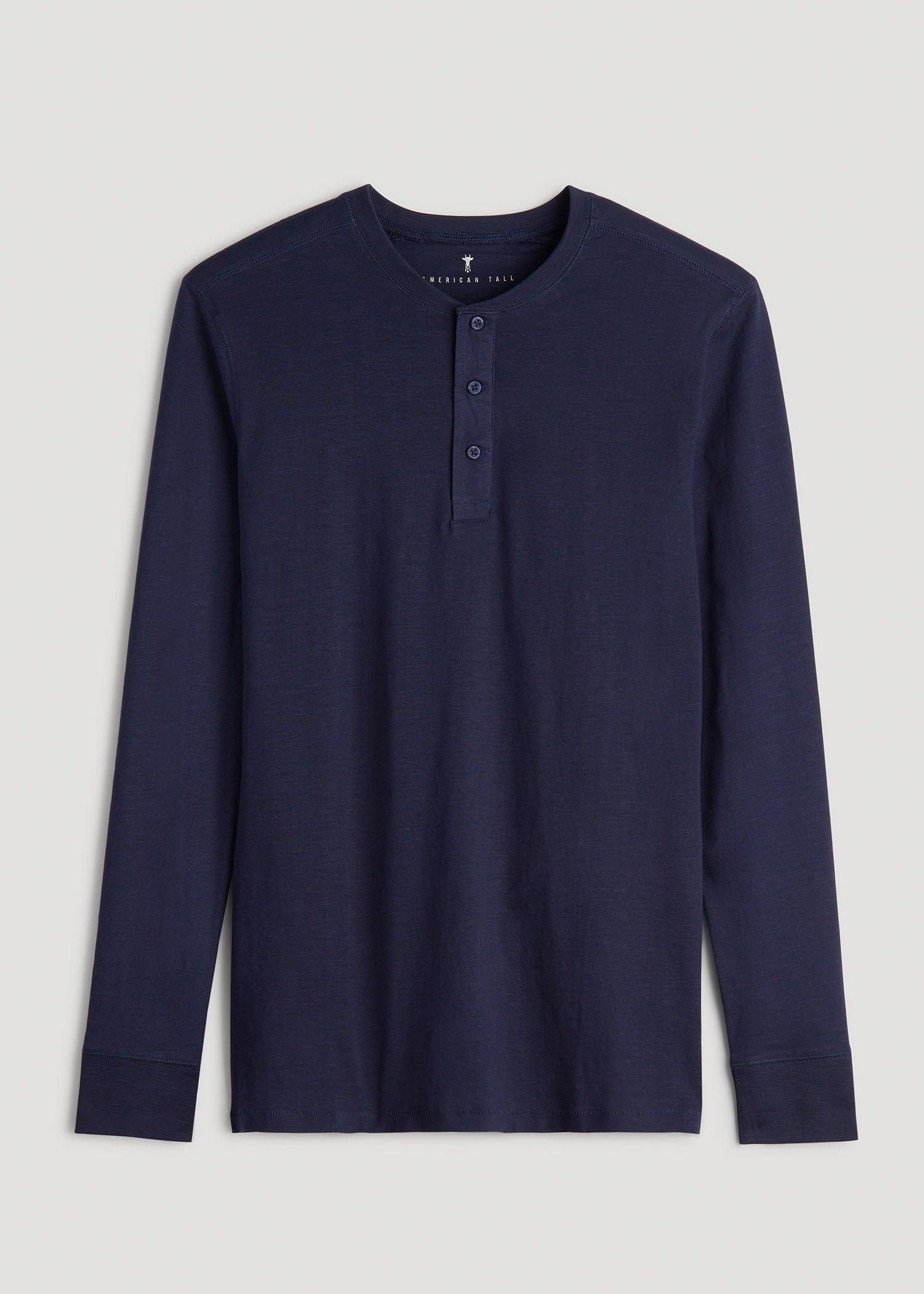 Men's Tall Three Button Long Sleeve Slub Henley in Navy Male Product Image