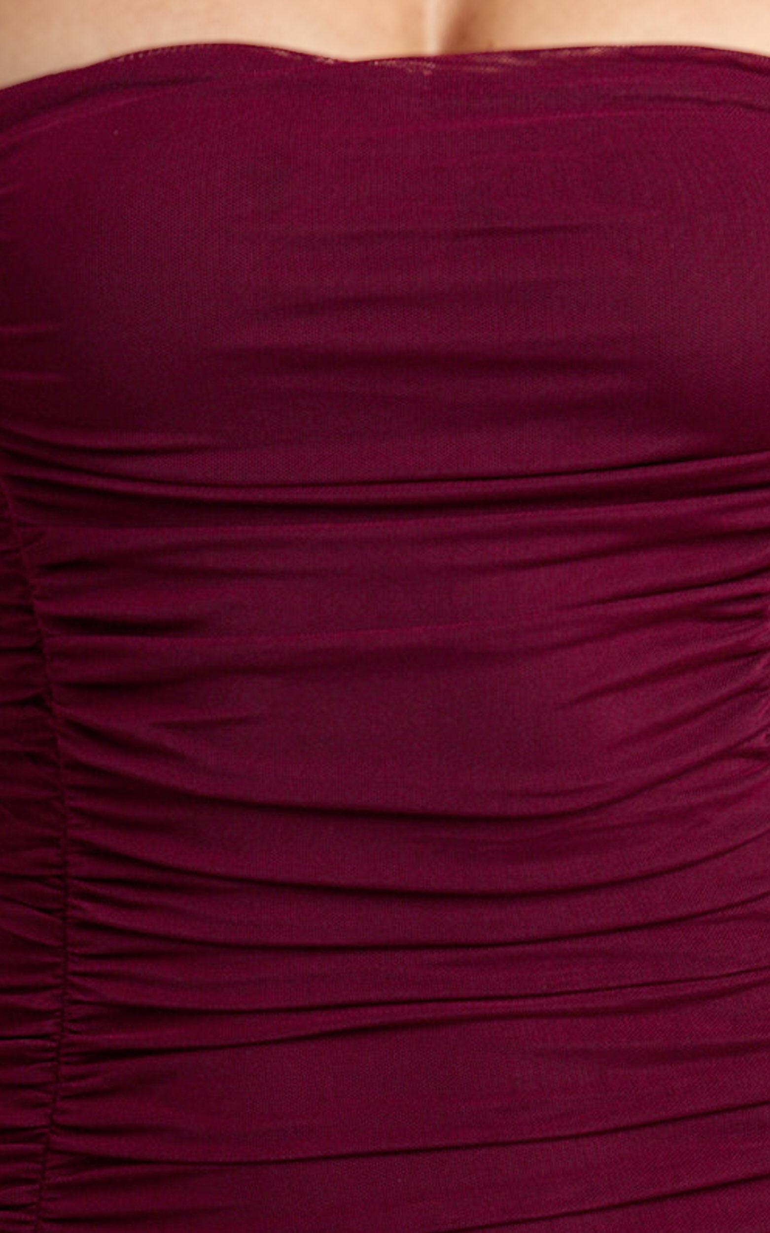 Cardi Maxi Dress - Ruched Mesh High Leg Split Dress in Wine Product Image