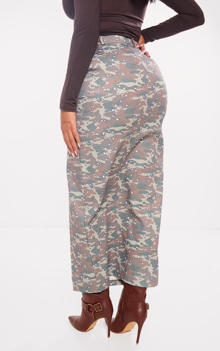  Shape Green Camo Button Detail Cargo Maxi Skirt Product Image