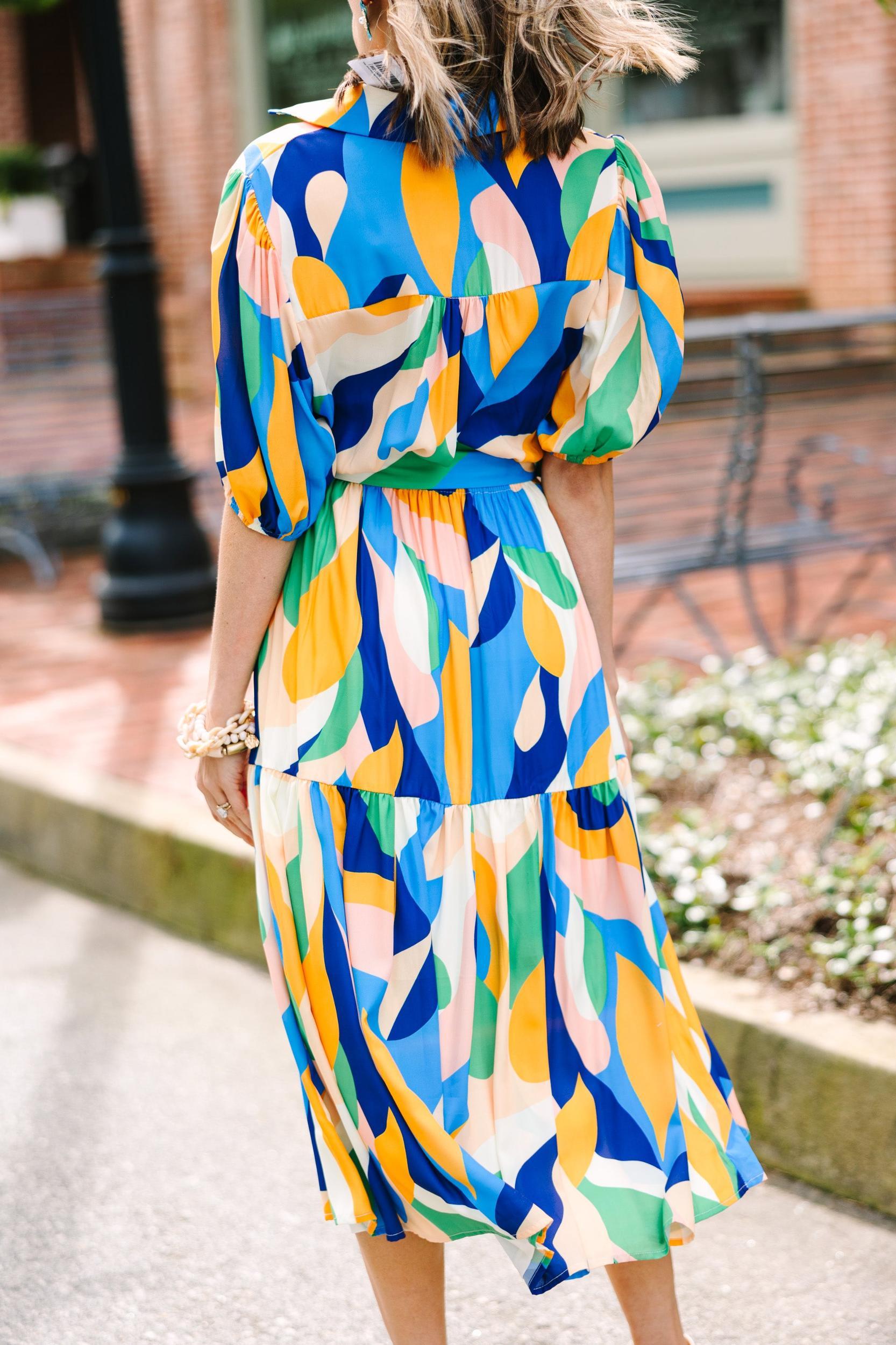 Get The Look Blue Abstract Midi Dress Female Product Image