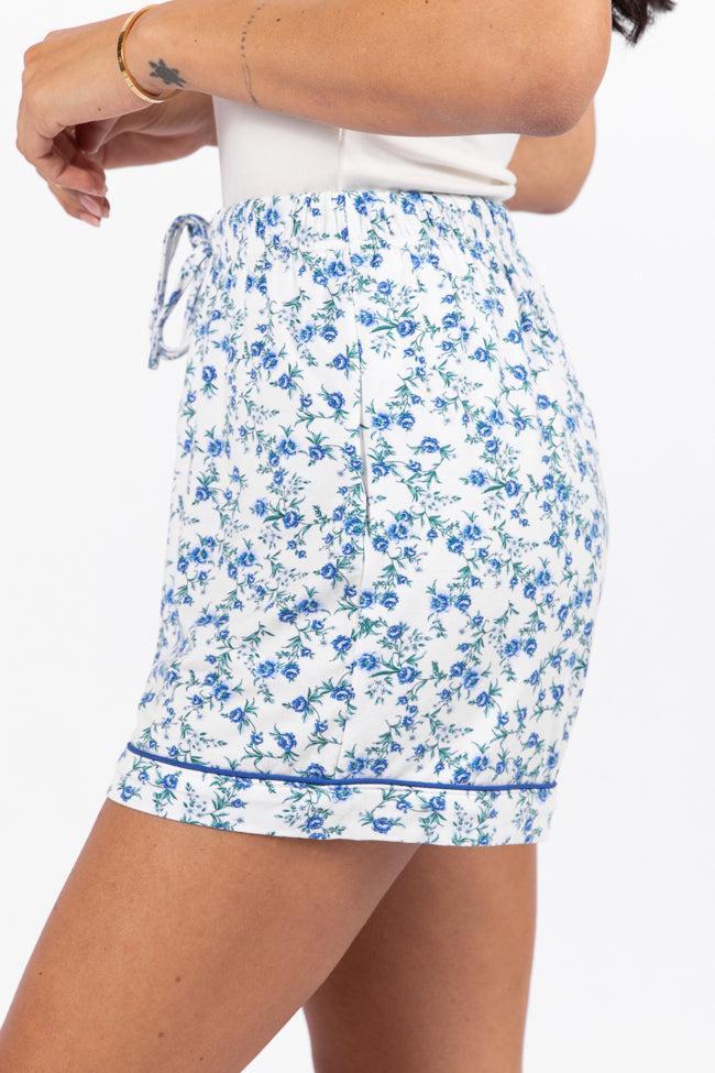 Under The Stars Blue Floral Pajama Shorts Product Image