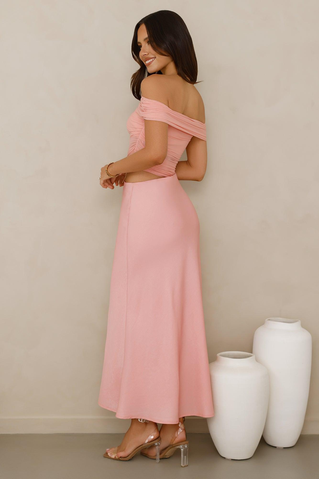 Velvet Sky Off Shoulder Mesh Maxi Dress Pink Product Image