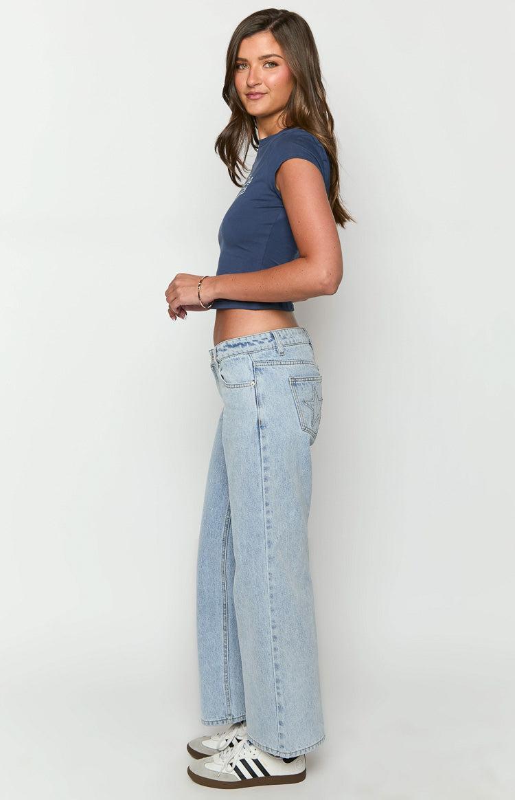 Clara Star Light Wash Denim Low Rise Jeans Girls Product Image