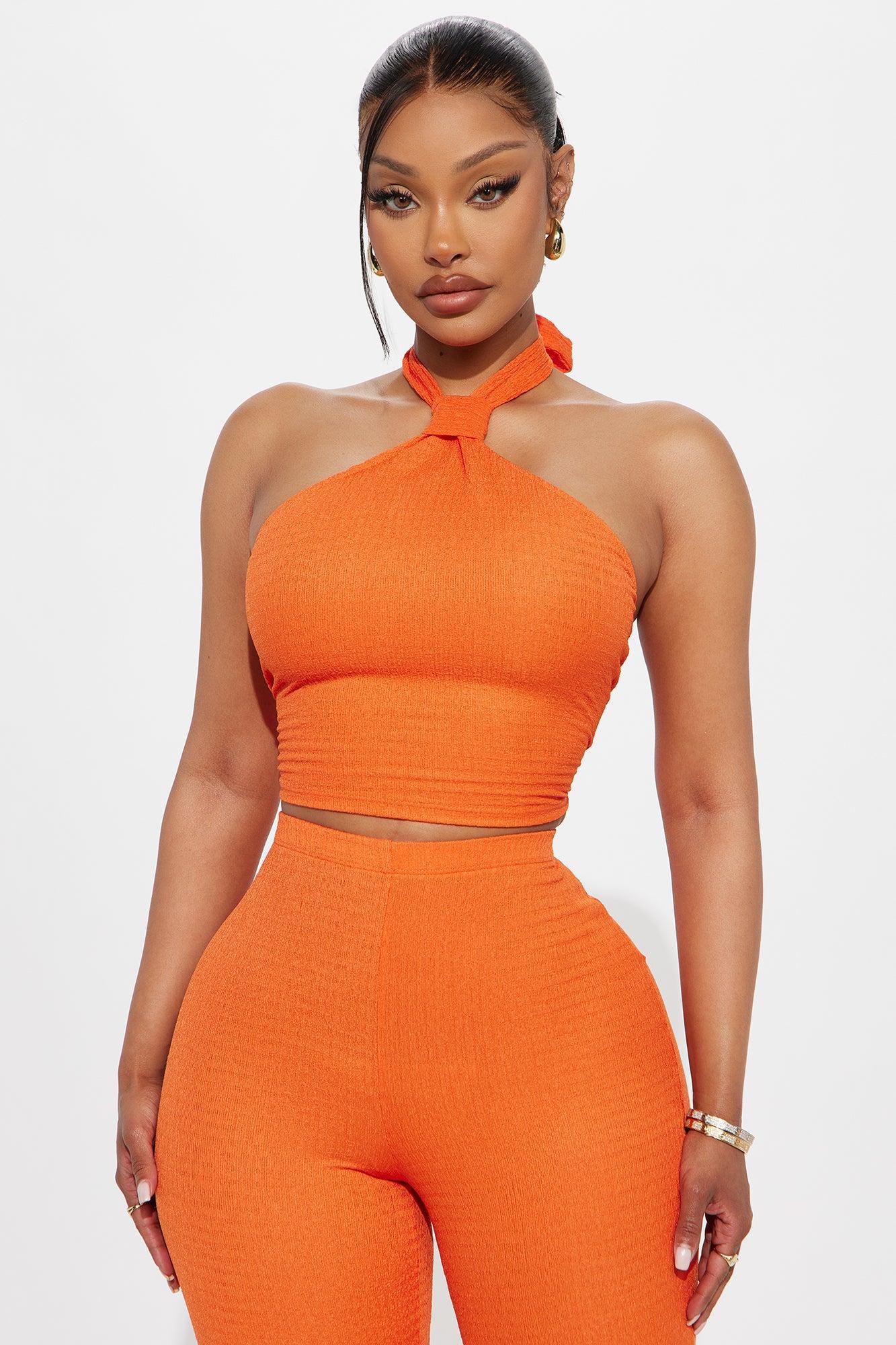 Ana Textured Halter Pant Set - Orange Product Image