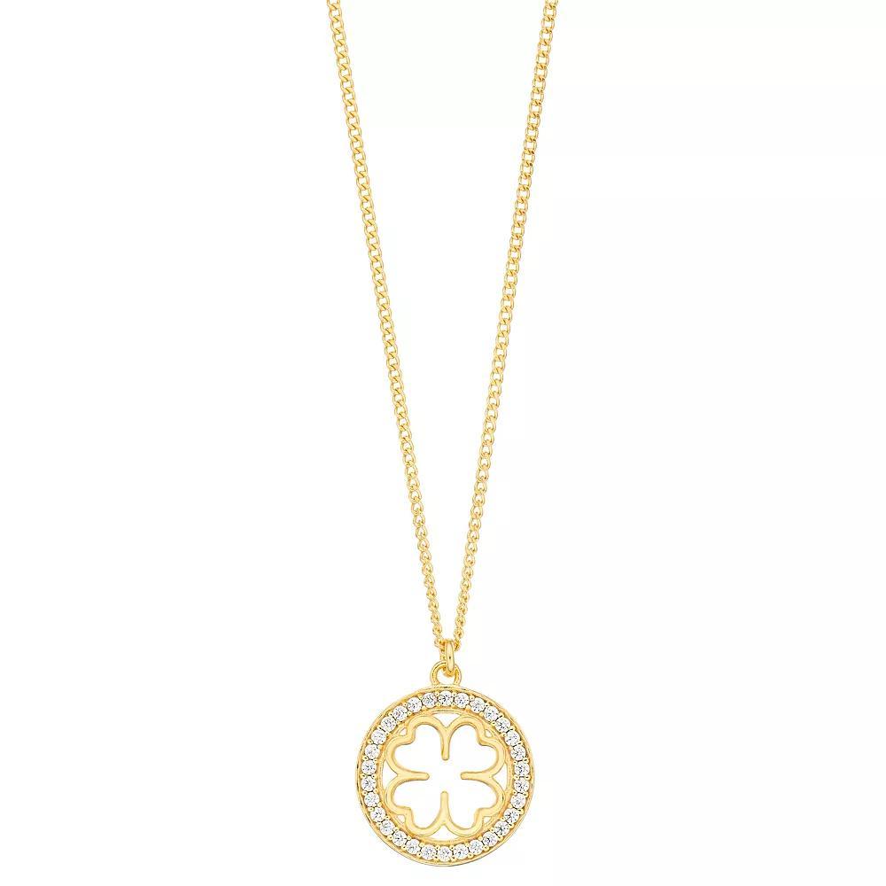 Sterling Silver Cubic Zirconia Lucky Clover Pendant Necklace, Women's, Size: 18", 18k Gold Over Product Image