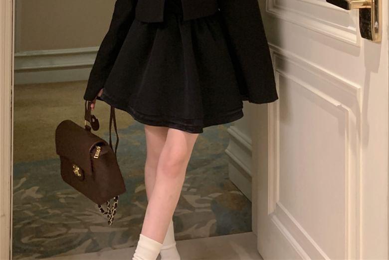 Double-Breasted Tweed Jacket / Mock-Neck Mini A-Line Dress Product Image