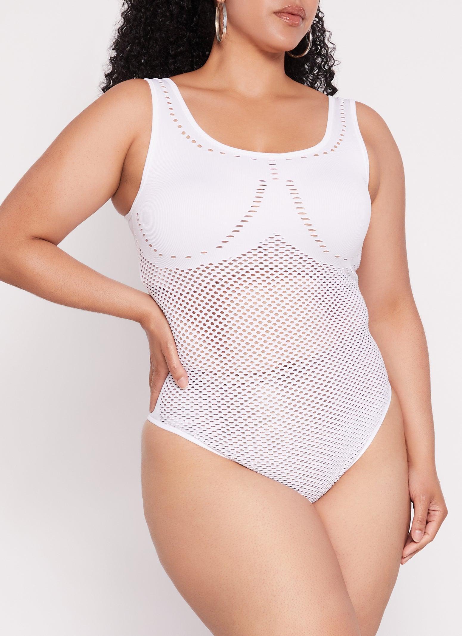 Womens Plus Size Seamless Ribbed Laser Cut Tank Bodysuit Product Image
