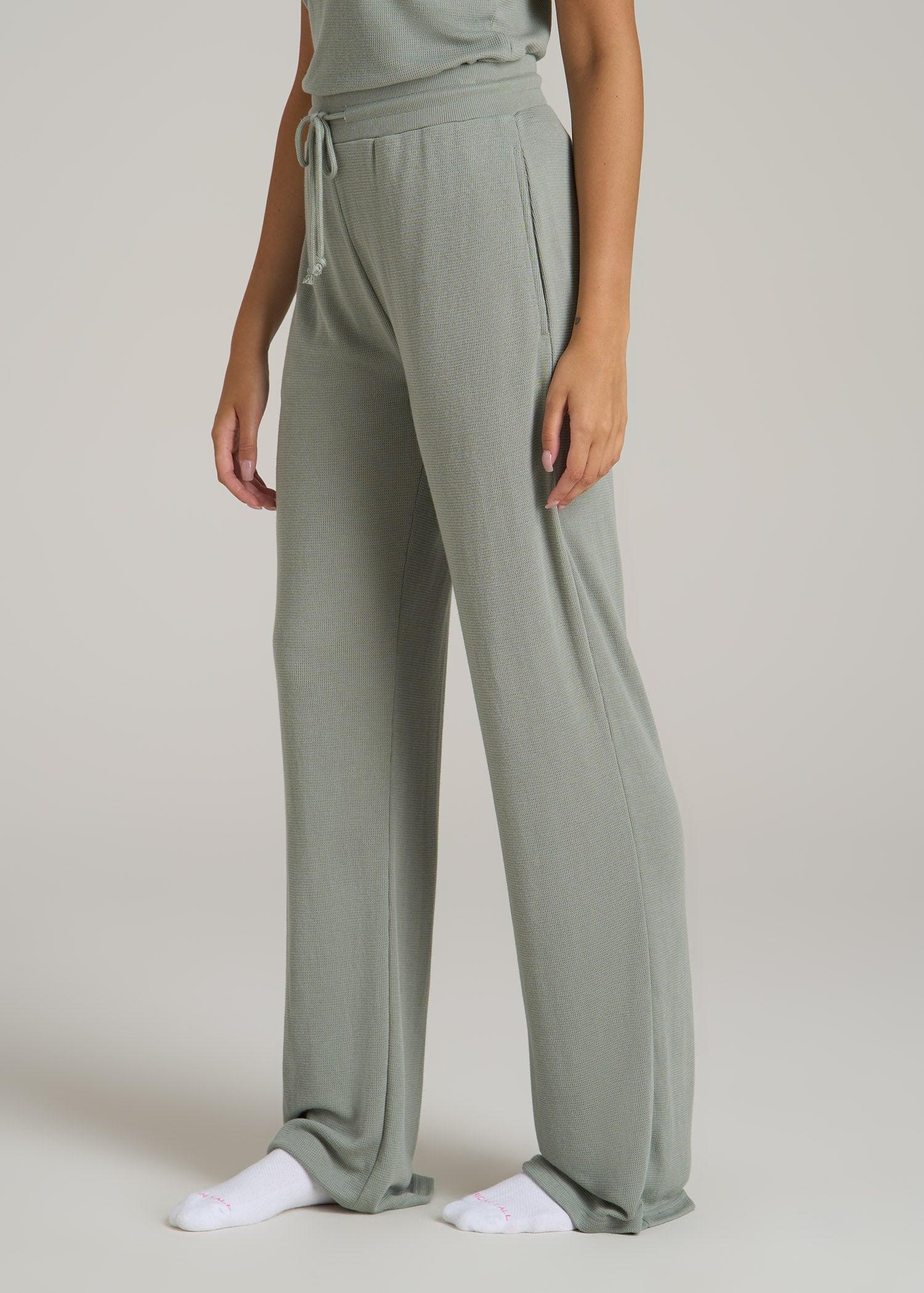 Open-Bottom Waffle Lounge Pants for Tall Women in Seagrass Product Image
