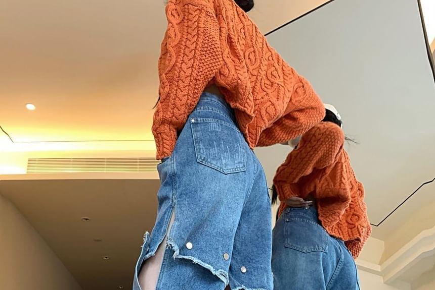 High Waist Studded Wide Leg Jeans Product Image