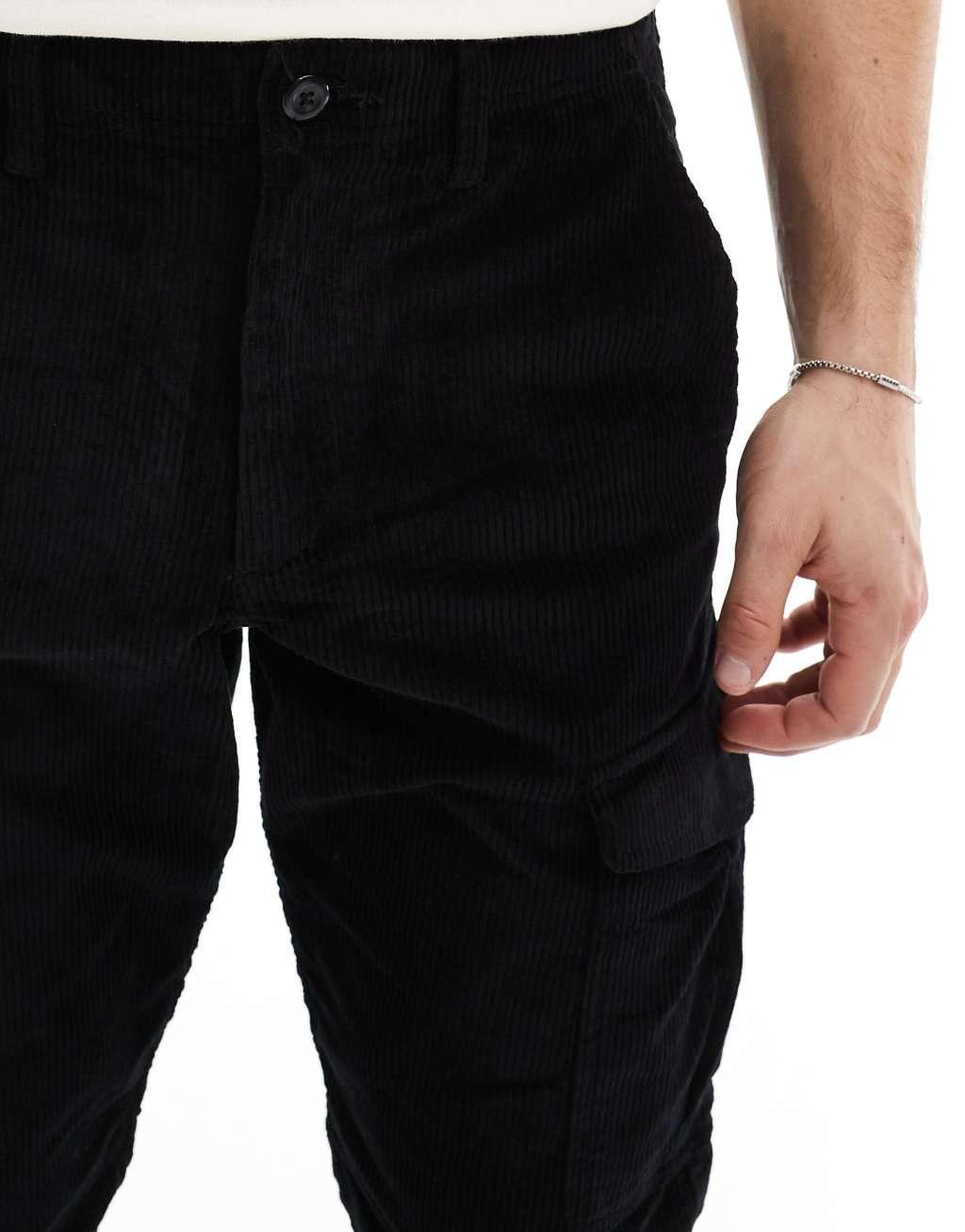 Jack & Jones loose fit cord cargo pants in black  Product Image