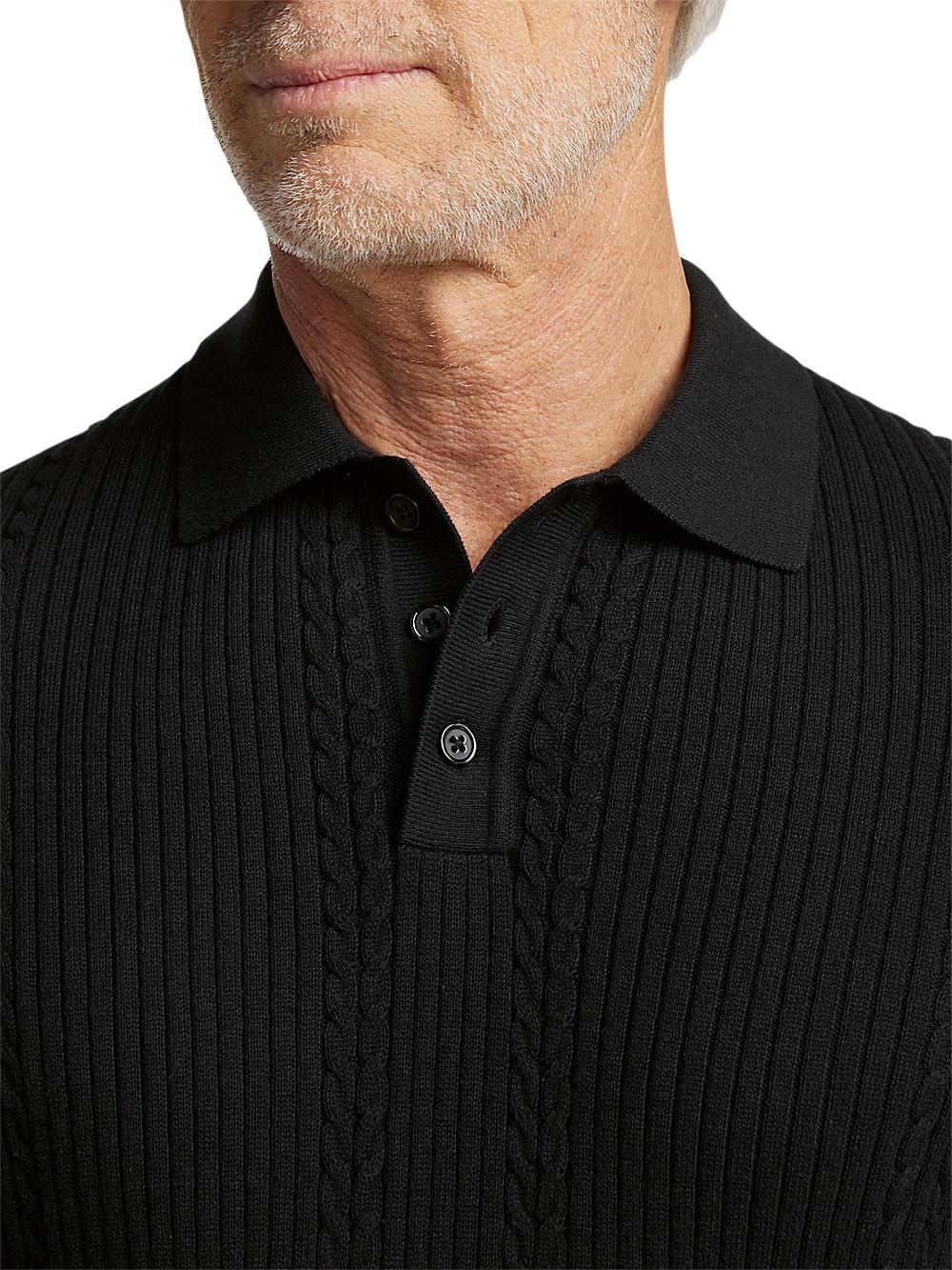 Cotton Three Button Polo - Black Product Image