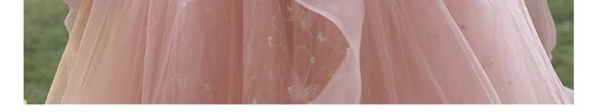 Short-Sleeve Square Neck Lace-Up Back Mesh A-Line Evening Gown Product Image