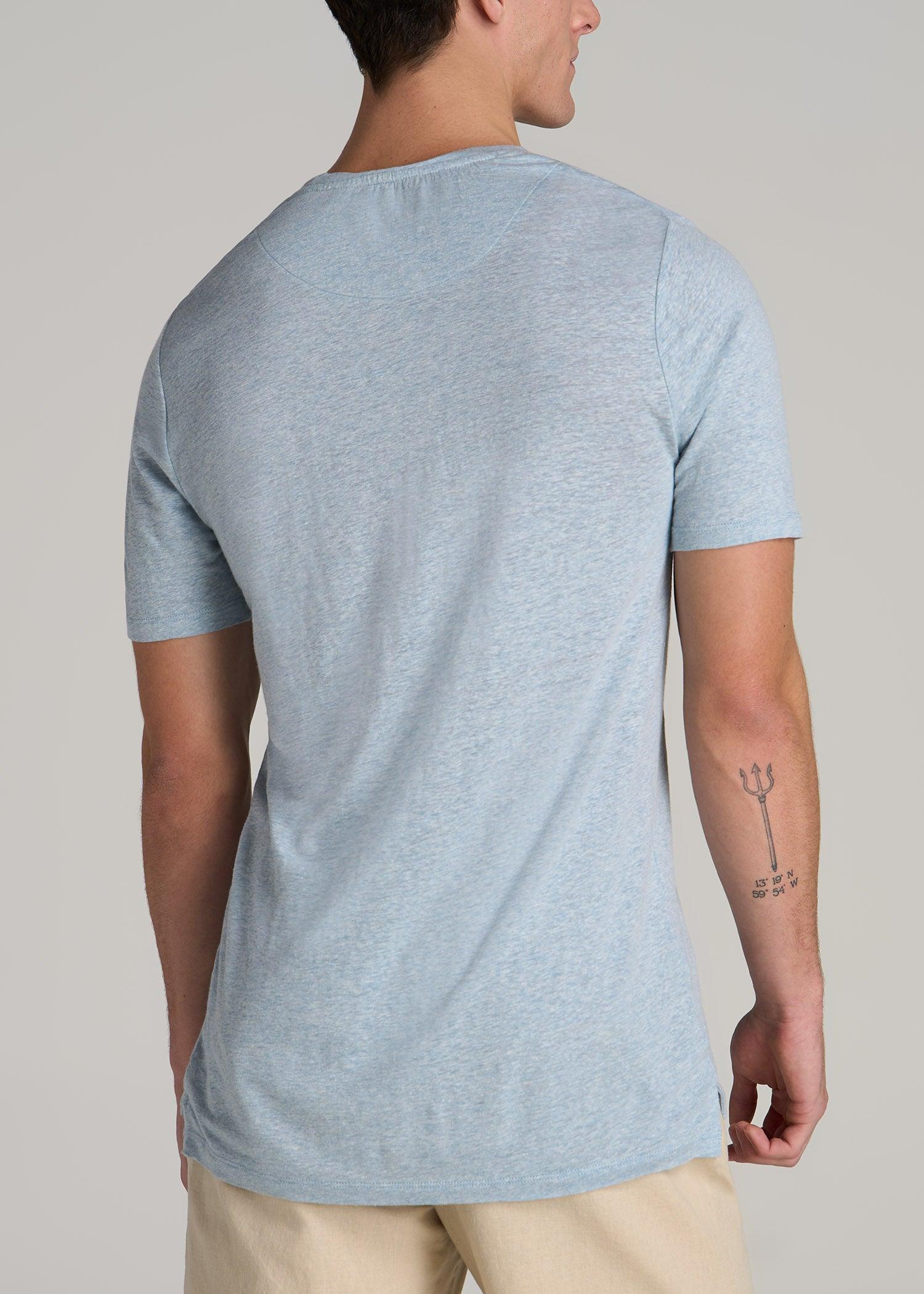 Linen Crewneck T-Shirt for Tall Men in Sky Blue Mix Product Image