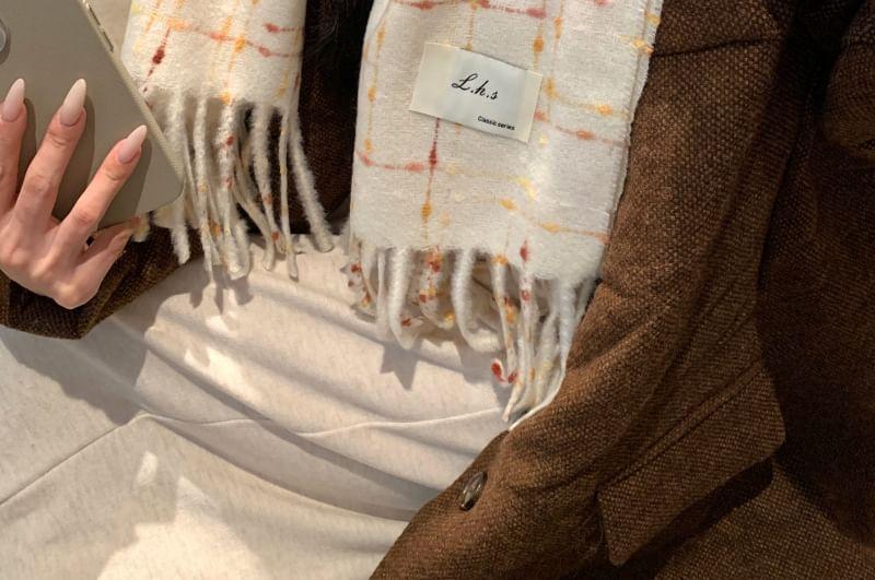 Plaid Applique Fringed Scarf Product Image