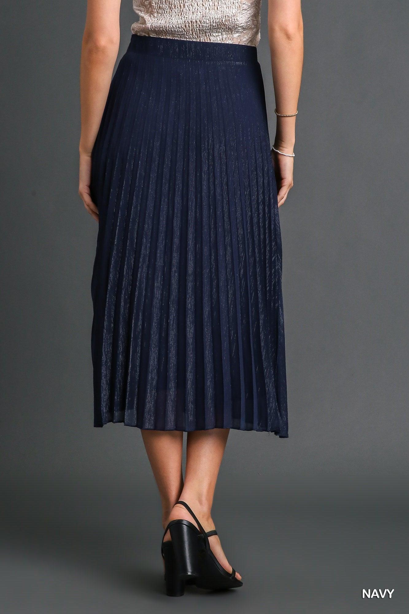 Metallic Pleated Midi Skirt Product Image