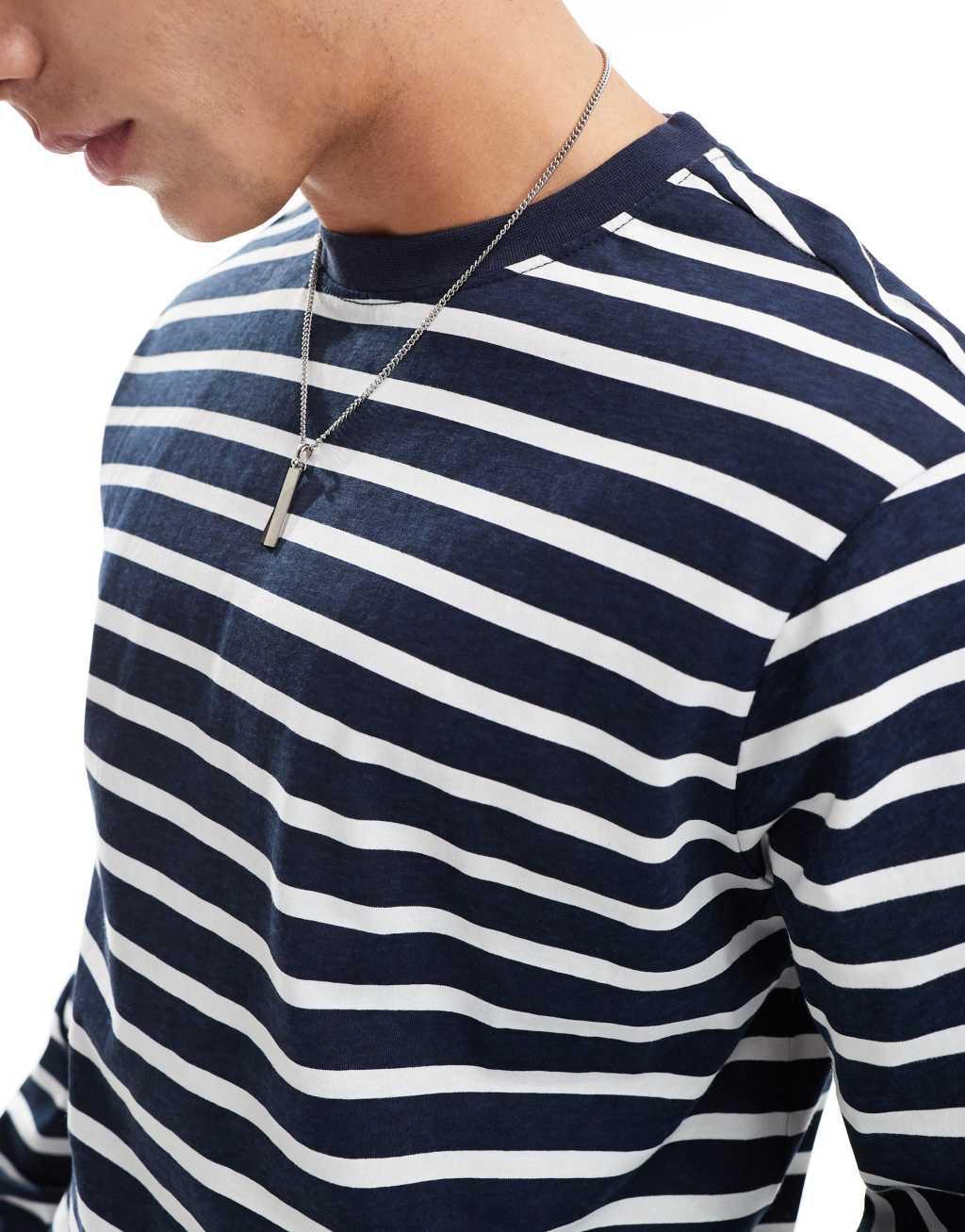 Another Influence relaxed fit striped t-shirt in navy Product Image