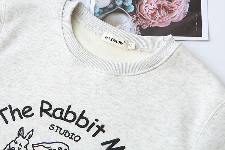Plus Size Round Neck Rabbit Print Pullover Product Image