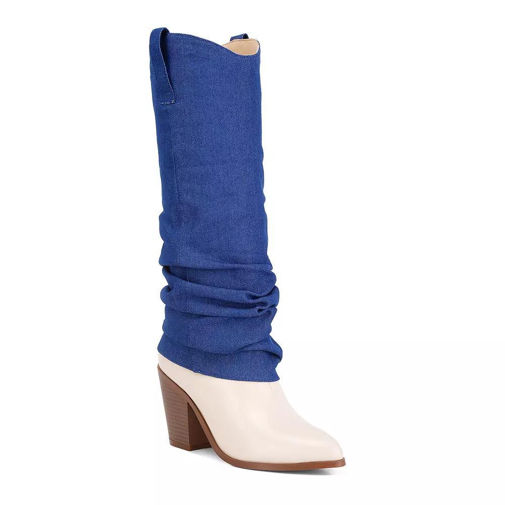 London Rag Fab Women's Denim Sleeve Cowboy Boots, Size: 5, Beige Product Image