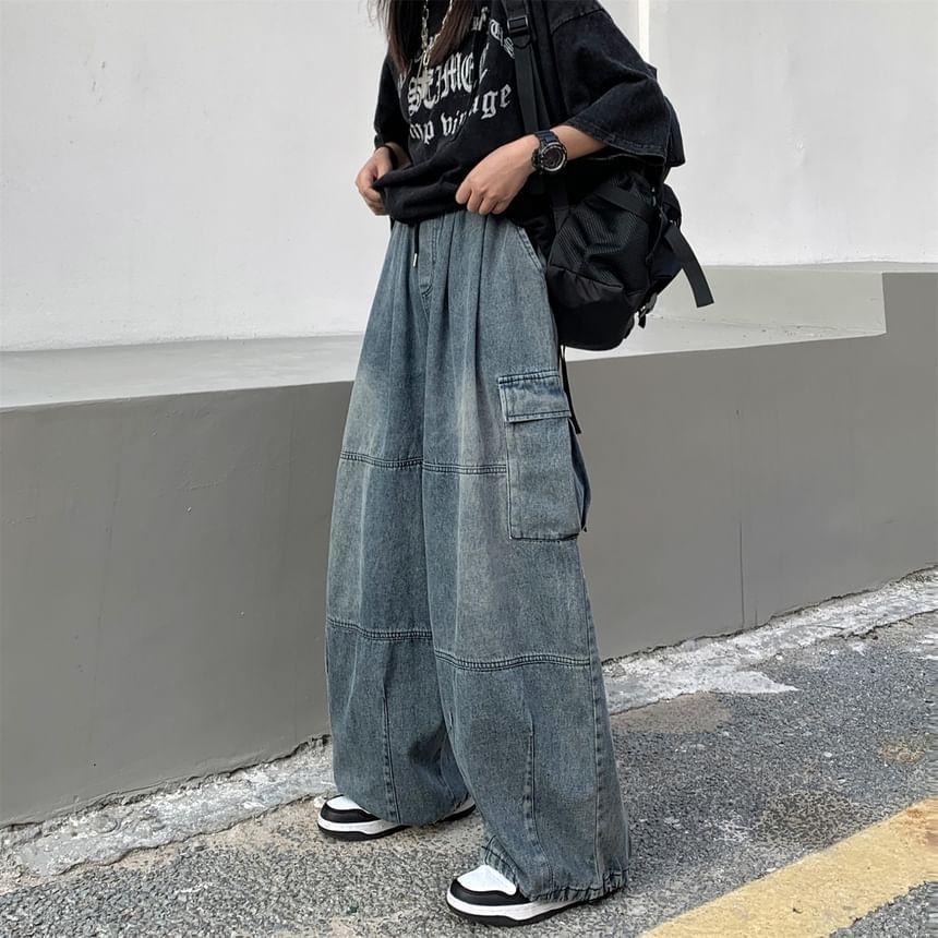 Harem Denim Cargo Pants Product Image