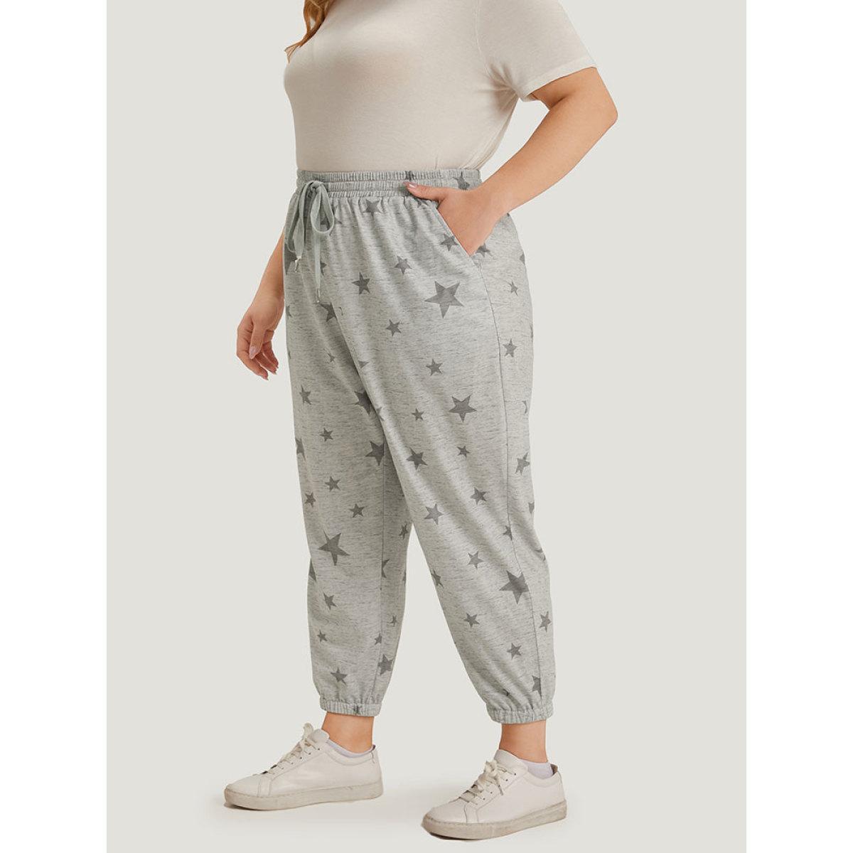 Star Print Pocket Drawstring Sweatpants DarkGray Plus Size Women Casual Dailywear Pocket 10/M Bloomchic Product Image